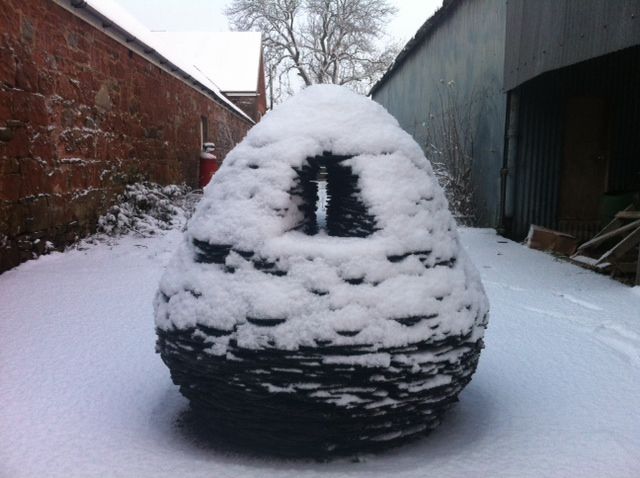 Slate cairn I in snow by Ewen Duncan